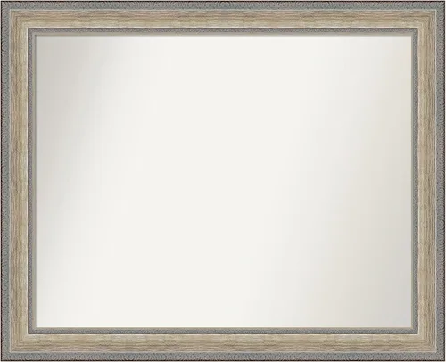 Vista 347 de Amanti Art Espejo de baño plateado para sobre el fregadero, 28 x 37 pulgadas, elegante espejo rectangular de peltre cepillado, marco de madera