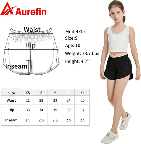 Vista 6 de Aurefin Pantalones cortos deportivos para niñas, pantalones cortos de secado rápido para niños, adolescentes y niñas, pantalones cortos deportivos