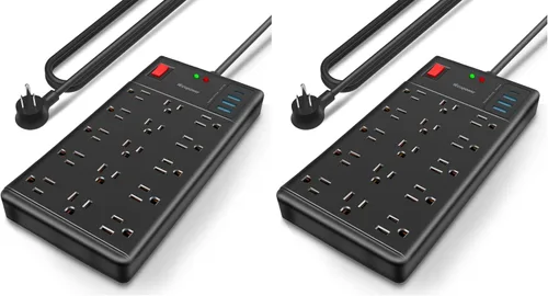 Vista 9 de Regleta de alimentación con protector de sobretensiones, 15 tomas de corriente ampliamente espaciadas y 4 puertos USB (1 puerto USB C), cable