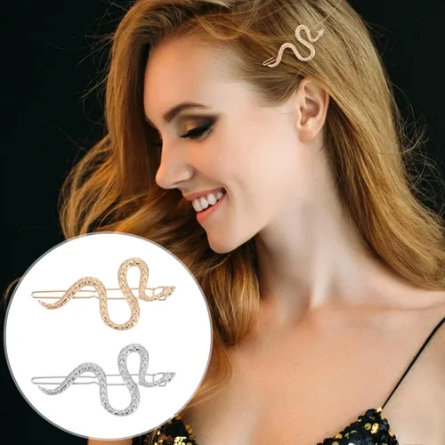 Vista 4 de Pinzas para el pelo de serpiente, 4 piezas, horquilla de serpiente, clips de boda, joyería de metal dorado, patrón geométrico, pasadores, aleación