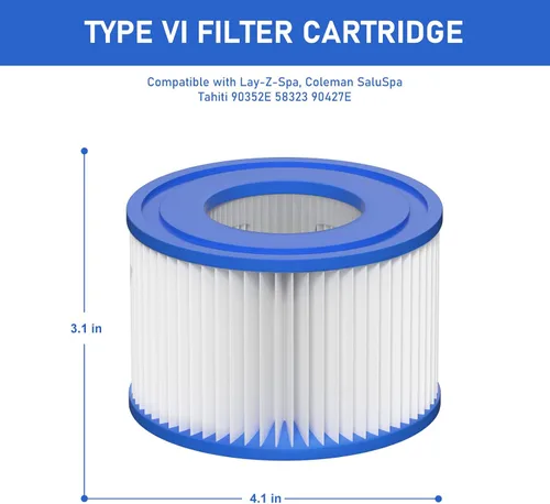 Vista 6 de Cartucho de filtro para bañera de hidromasaje tipo VI compatible con bomba de piscina Lay-Z-Spa, Coleman SaluSpa 90352E, 58323E, 58323 (paquete de 8)