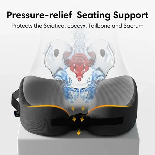 Vista 4 de Cojín de asiento de espuma viscoelástica para aliviar el dolor de Negro