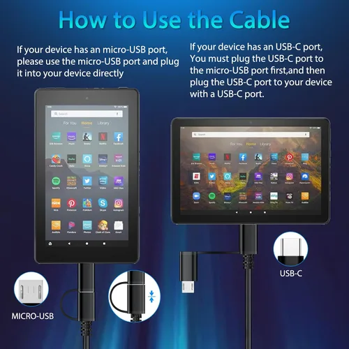 Vista 3 de Cargador rápido para tableta Amazon Fire, cable micro USB C de carga para Kindle Paperwhite, Fire HD 10 8 7 Plus, Max 11, Kids Pro, Edition Voyage