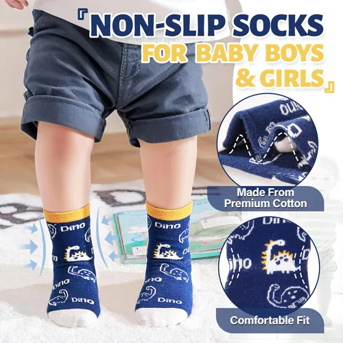 Vista 2 de ANTSANG 12 pares de calcetines de bebé para niñas, niños, niños pequeños con empuñaduras, calcetines de tripulación de algodón