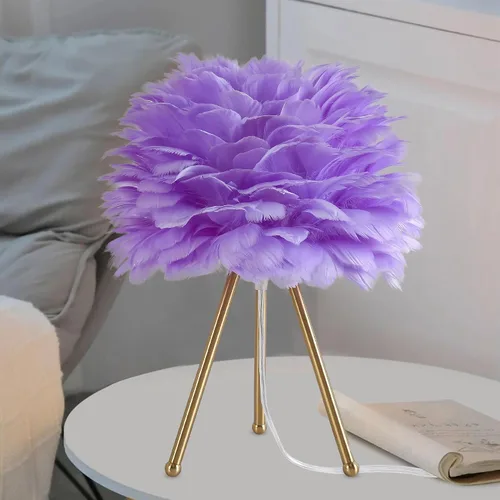 Vista 8 de Capslpad Lámpara de mesa con trípode de plumas, 15.3 pulgadas, moderna lámpara de mesa/escritorio blanca con acabado dorado para sala de estar
