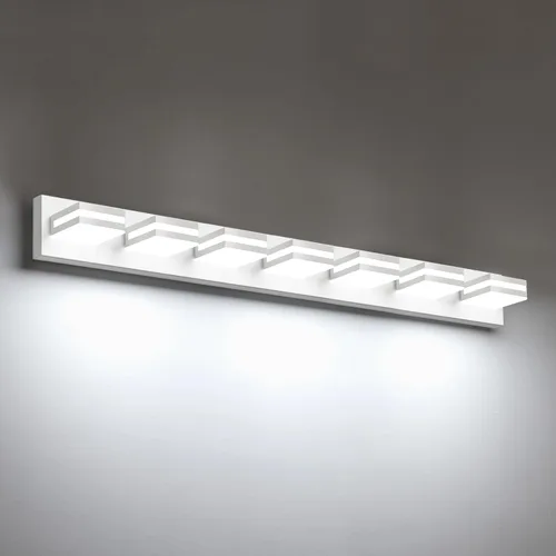 Vista 22 de IZORRO Luces LED modernas para baño (8 luces, regulables), iluminación de pared acrílica blanca mate, luces de tocador para baño sobre espejo, 6000