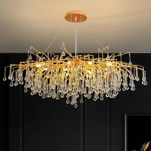 Vista 19 de Candelabro Rectangular Moderno de Ramas de Árbol de Cristal, L40'' Plata Lineal Art Deco Gota de Lluvia Lámpara Colgante Interior para Isla
