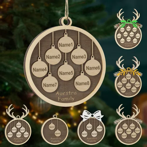 Vista 24 de Adornos de Navidad personalizados, familia de 1 nombre, adornos de Navidad de madera personalizados, decoración personalizada, decoración de árbol