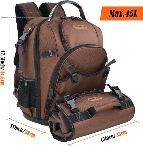 Vista 8 de WELKINLAND 70Pockets Mochila de herramientas HVAC con rollo de herramientas, mochila de bolsa de herramientas