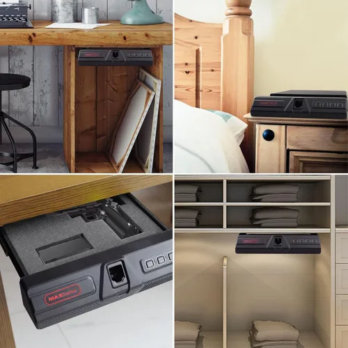 Vista 6 de MAXSafes Caja fuerte deslizante para pistola con bloqueo biométrico de vena de dedo, acceso rápido, caja fuerte para debajo del escritorio, caja