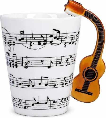 Vista 16 de Taza de guitarra acústica de 13.5 onzas, taza de té y café para guitarristas Mango de guitarra acústica 3D, diseño de personal de música, uso