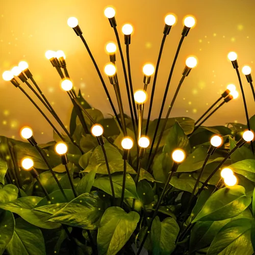 Vista 18 de OZS 4 Pack Total 32 Luces LED Solar de Jardín de Hadas al Aire Libre - Luces Solares de Luciérnagas al Aire Libre, Se Balancean con el Viento Blanco