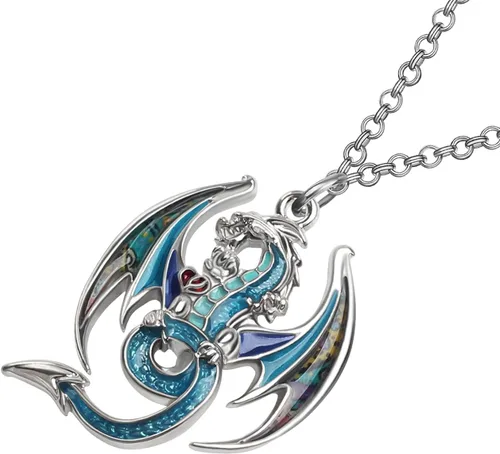 Vista 3 de BONSNY Esmalte fantasía dragón collares colgante para mujer joyería símbolo de la suerte 18" (azul), Esmalte, No es una piedra preciosa