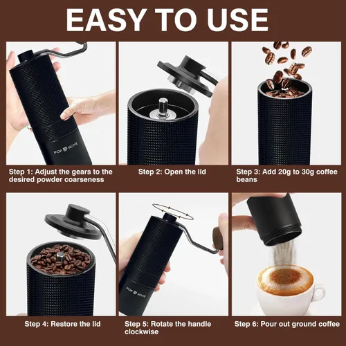 Vista 5 de Molinillo de café manual – Molinillo de mano cónico de acero inoxidable para expreso y prensa francesa – Ajustable y portátil