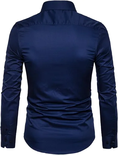 Vista 3 de Camisas de vestir para hombre de manga larga de algodón con botones y mangas largas, de corte ajustado