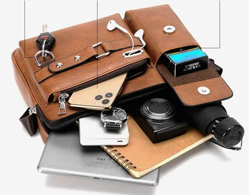 Vista 4 de Tellrain Maletín de negocios para hombre, bolsa de mensajero de piel sintética, bolsa de viaje de oficina para negocios, viajes y escuela