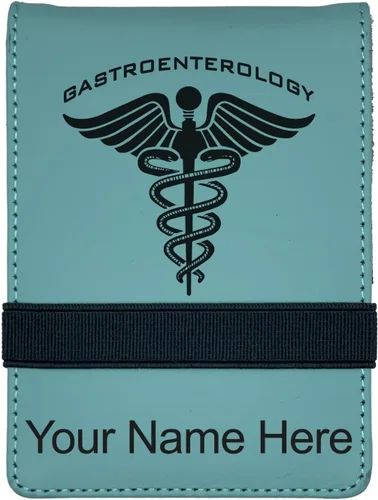 Vista 11 de LaserGram Mini Padfolio con bloc de notas y bolígrafo, gastroenterología, grabado personalizado incluido (negro con oro)