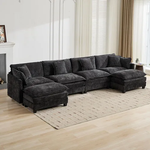 Vista 227 de Sofá seccional modular verde de 111.5", sofás seccionales grandes de 3 plazas para sala de estar, sofá nube oversized de tela chenille con otomana