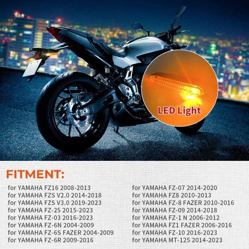 Vista 7 de motoparty Luz de señal de giro LED para Yamaha MT07 Tracer 700 XJ6 FZ6 MT09 900 MT10 YZF R1 R3 R6 R6S FZ6 FZ1 FZ Fazer FZ6R FZ07 FZ8 FZ09 TMAX MT-09