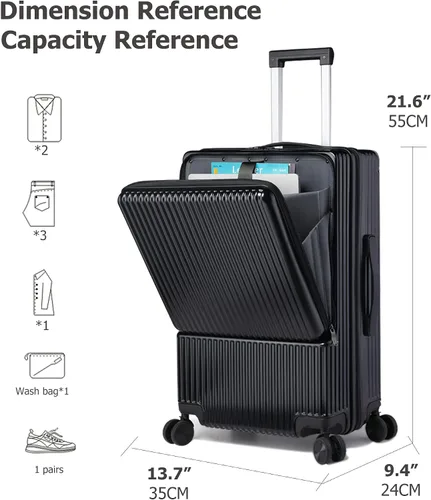 Vista 5 de feilario Equipaje extensible con ruedas giratorias rígidas de 360, maleta de mano ABS impermeable con carga USB y bloqueo TSA para negocios