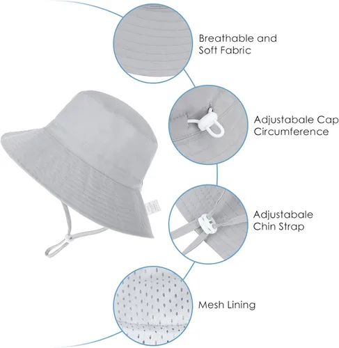 Vista 5 de Sombrero de sol para bebé, cara sonriente, sombrero de sol para niños y niñas, gorra ajustable con protección solar UPF 50+