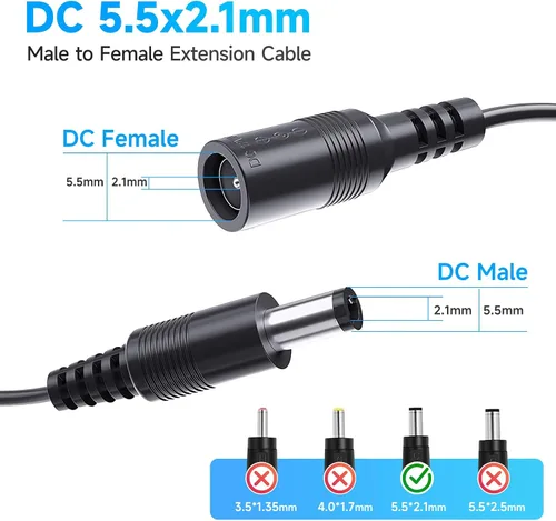 Vista 2 de Cable de extensión de alimentación CC de 6 pies 2 M, cobre puro de primera calidad, adaptador de corriente de 12 V, cable de extensión de 0.217 in x
