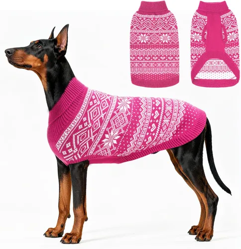 Vista 7 de HOMIMP Suéter de rombos para perros - Ropa cálida de invierno para cachorros, abrigo suave, suéter feo para perros pequeños, medianos y grandes, Azul