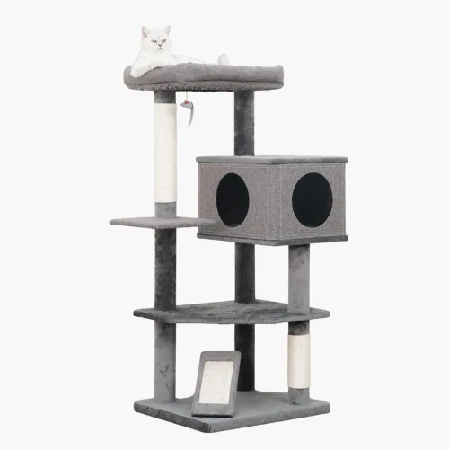 Vista 10 de Catry Bradbury - Árbol para gatos moderno de 7 niveles y 62.5 pulgadas con postes rascadores reemplazables, condominio grande, dos camas lavables