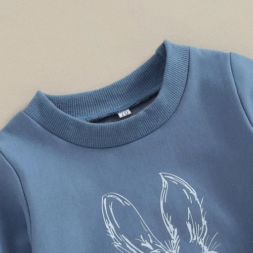 Vista 6 de Conjunto para Bebé Niña Niño del Día de San Patricio con Trébol, Sudadera de Manga Larga, Pantalones con Encanto, Conjunto Infantil Azul (Rabbit)