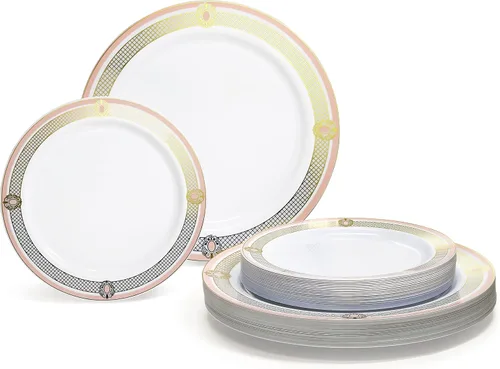 Vista 14 de OCASIONES" Paquete de 50 platos (25 invitados) - Juego de platos de plástico desechables pesados para fiestas de boda - 25 x 10.5'' cena + 25 x