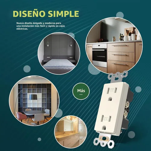 Vista 8 de TOPELER Paquete de 10 tomas decorativas, enchufes de pared estándar resistentes a manipulaciones de 15A 125V, autoconexión a tierra, 2 polos, 3