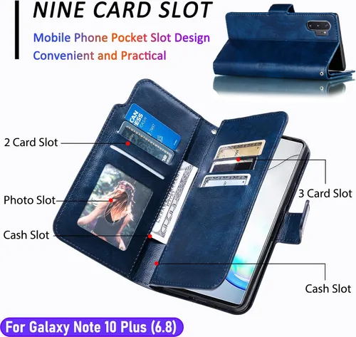 Vista 2 de Funda tipo cartera para Galaxy Note 10 Plus/Note10+ de 6.8 pulgadas [3+ ranuras para tarjetas] Funda de piel sintética plegable para tarjetas