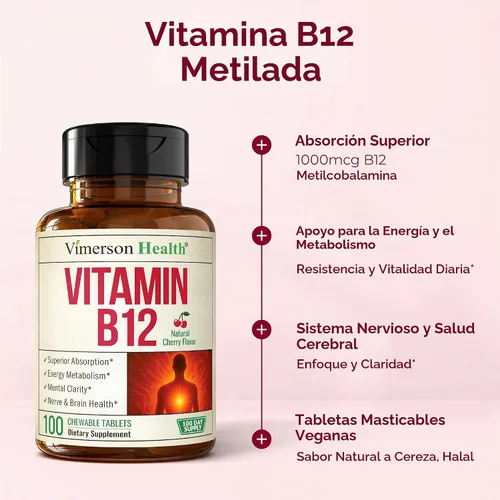 Vista 5 de Vitamina B12 1000mcg - Tabletas masticables de sabor a cereza