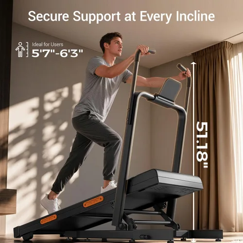 Vista 3 de UMAY Gym 51" Extended Handlebar 40% Treadmill with Incline 350LBS Capacity Black