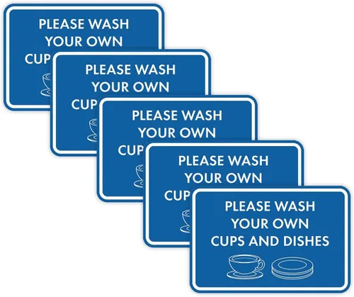 Vista 21 de Letrero clásico enmarcado con texto en inglés «Please Wash Your Own Cups and Dishes» (negro)