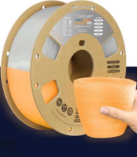Vista 11 de OVERTURE - Filamento de TPU de 1/16 pulgadas, rollo flexible de poliuretano termoplástico, impresora 3D suave, 95A, carrete de 2.2 libras, precisión