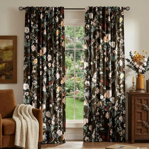 Vista 30 de MUSSEL Cortinas florales de terciopelo de 63 pulgadas de largo, cortinas botánicas de lujo para oscurecer la habitación, 2 paneles de colibrí