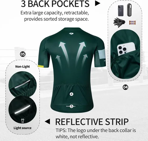 Vista 4 de Men's Cycling Jerseys Short Sleeve MTB Mountain Bike Jersey Honeycomb Breathable Mesh with 3 Pockets