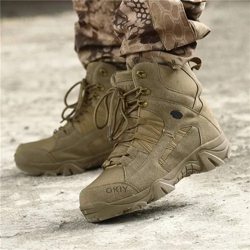 Vista 5 de Bitiger - Botas militares para hombre con cierre lateral de velcro, botas tácticas sport para montañismo, senderismo y combate