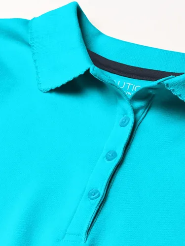 Vista 3 de Nautica - Camisa polo de manga corta para uniforme escolar de niñas, cierre de botón, tela de piqué suave