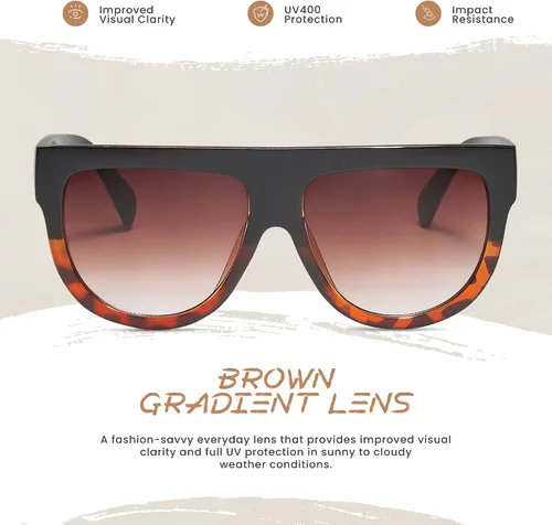 Vista 40 de Gafas de sol de gran tamaño con parte superior plana para mujer, diseño cuadrado grande, retro, gafas de sol
