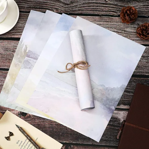 Vista 4 de 60 hojas de papel estacionario, 4 estilos de acuarela escénica, papel de escritura estacionario, papel de escritura de doble cara, 8.5 x 11 pulgadas