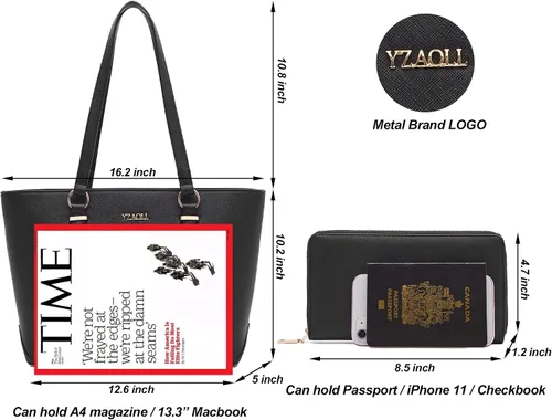 Vista 5 de YZAOLL Bolsos para mujer de cuero sintético, medianos y grandes, bolso de hombro, cartera, juego de bolso de mano y billetera