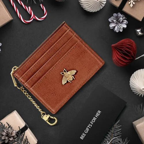 Vista 88 de SEAVILIA Tarjetero llavero cartera para mujer con ventana de identificación RFID monedero regalo abeja delgada minimalista pequeña cartera