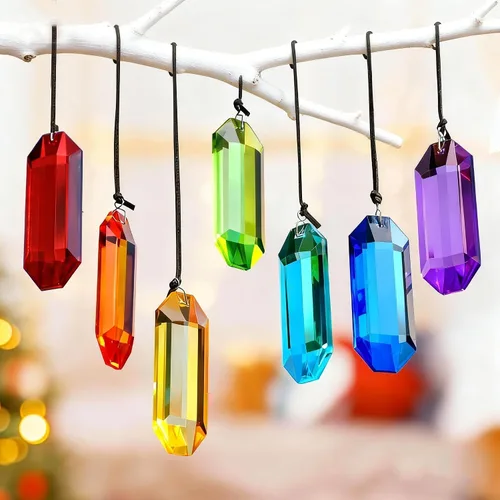 Vista 16 de HDCRYSTALGIFTS 7 piezas de prismas de cristal atrapasoles para colgar en ventanas, atrapasoles de cristal arcoíris colgantes para ventanas
