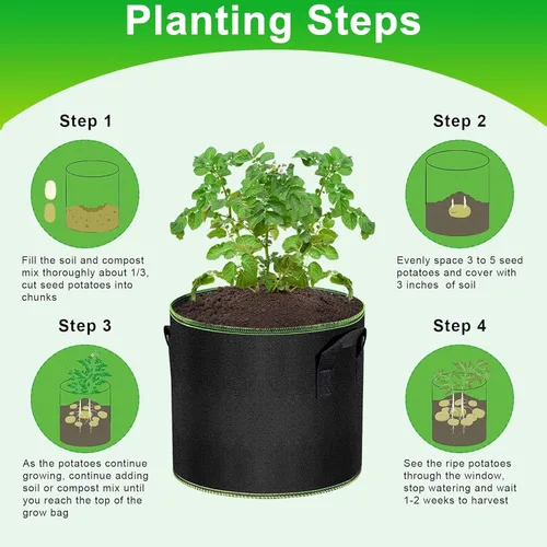 Vista 3 de MEKOLIFE Bolsas de cultivo de 5 galones, paquete de 3 unidades, bolsas de tela no tejida gruesa con asas para plantar verduras, flores, papas