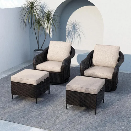 Vista 64 de Sofá de patio al aire libre de 2 plazas con mimbre de PE tejido a mano Beige