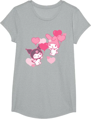 Vista 83 de Camiseta de My Melody y Kuromi con corazones del Día de San Valentín Negro