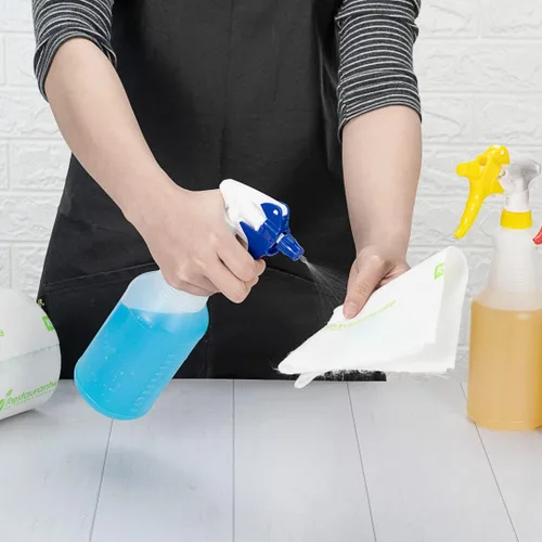Vista 6 de RW Clean - Botellas de plástico de 25 onzas, juego de 4 botellas de spray vacías – boquillas ajustables, botella de limpieza de plástico multicolor
