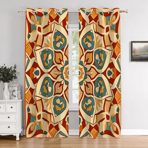 Vista 180 de Cortinas opacas de poliéster multicapa marrón con diseño de bosque natural, 2 unidades, 26 x 24 pulgadas
